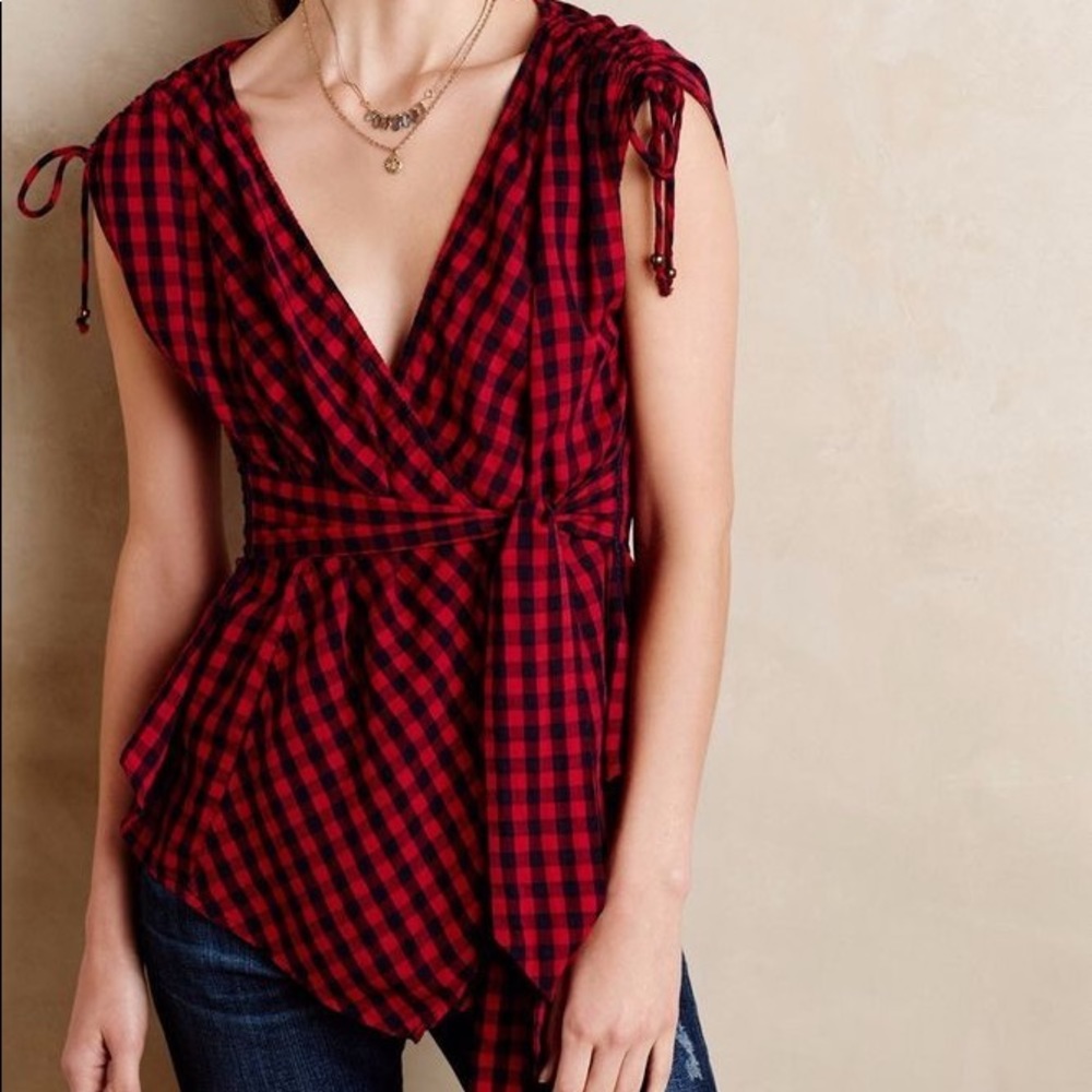 Anthropologie Holding Horses red plaid top size 12